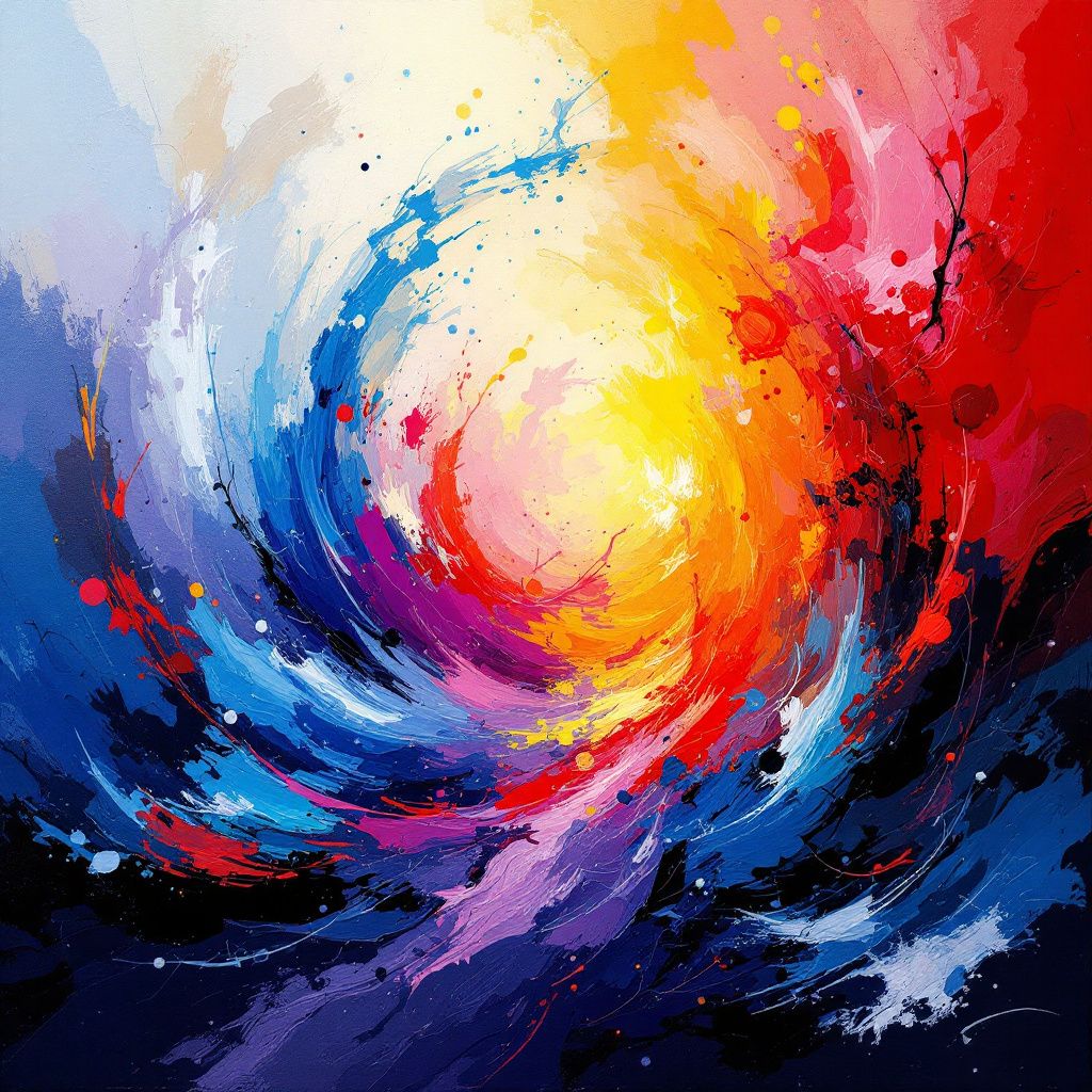 Classical AI Album Cover — an abstract painting of a symphony with swirling colors, vibrant and dynamic, vivid reds, blues, and yellows, 8k resolution, highly detailed and sharp