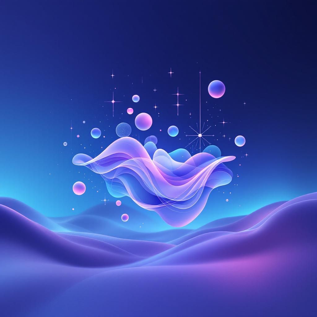 Electronic AI Album Cover — A minimalist collage of floating digital elements, representing chill vibes and electronic beats; soft gradients of blue and purple with subtle glow effects, atmospheric lighting creating depth, sharp focus, professional design, high quality, 8k resolution