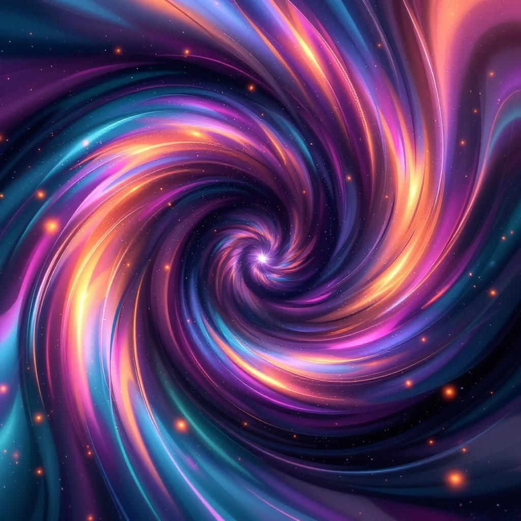 Trance AI Album Cover — A vibrant, swirling vortex representing the energy of music, with bright colors and intricate patterns flowing outward; dynamic lighting effects radiating from the center, harmonious blend of red, blue, and yellow, high-quality, professional finish, immersive depth