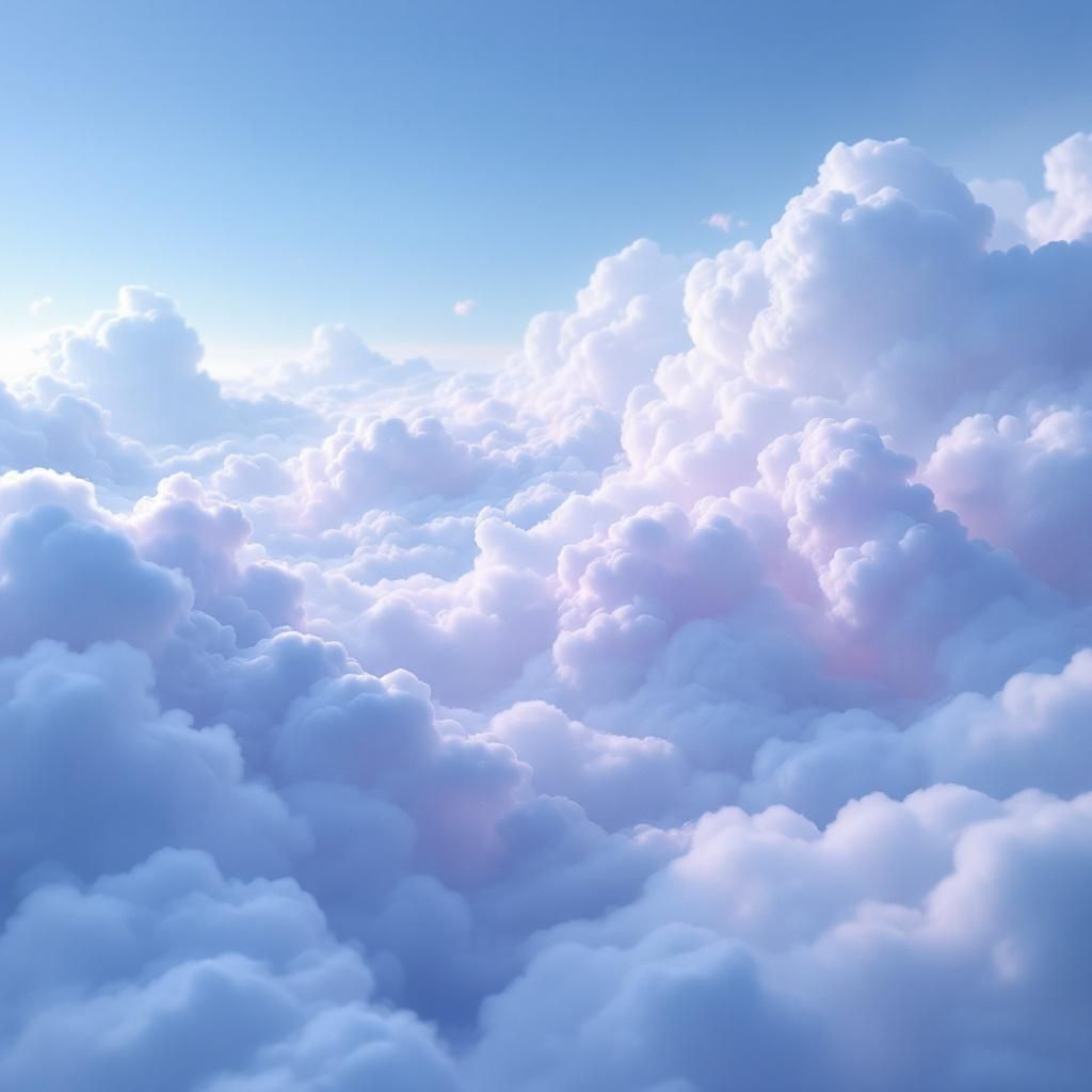Alternative AI Album Cover — A photorealistic dreamy sky filled with layered soft clouds, delicate blue-tinted smoke gently dissolving, luminous diffused lighting highlighting edges of clouds, cool blue and muted violet shadows, expansive and weightless atmosphere, ultra-detailed and 8k resolution, ethereal feel