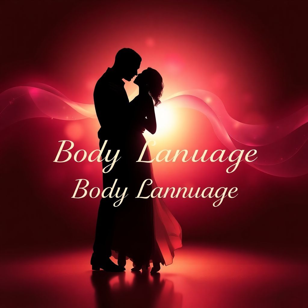 R&B AI Album Cover — A dreamy RnB album cover featuring an abstract silhouette of a couple in an intimate dance, surrounded by flowing lines that symbolize body language; warm hues of pink and gold, soft focus lighting creating an ethereal atmosphere; the title 'Body Language' integrated gracefully into the design, highly detailed, 8k resolution, vibrantly artistic