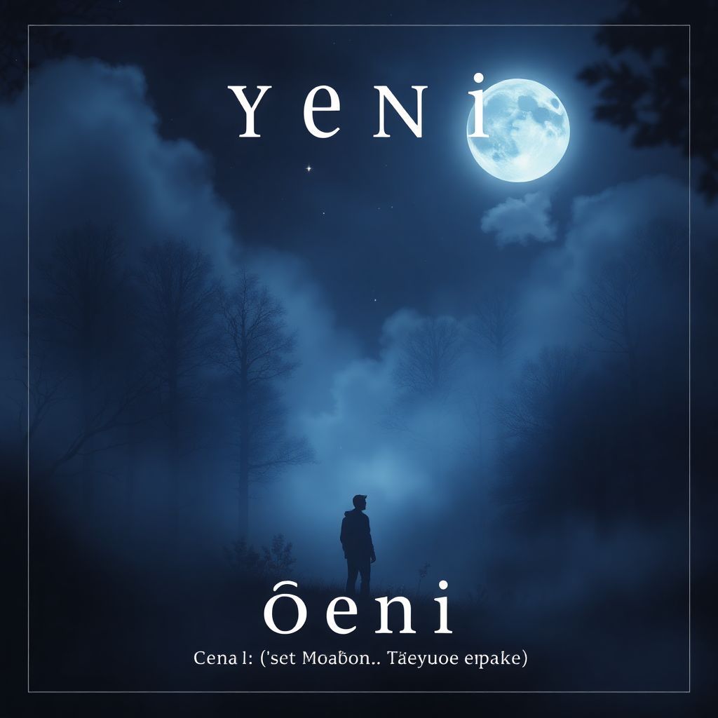 Soul AI Album Cover — A soul album cover titled "Тень (Всё могло быть иначе)" featuring a shadowy figure standing at the edge of a misty, moonlit forest, ethereal lighting casting soft glows, surrounded by swirling fog and faint stars; rich deep blues and purples with silver accents, capturing themes of longing and introspection, highly detailed, 8k resolution, emotional and atmospheric feel