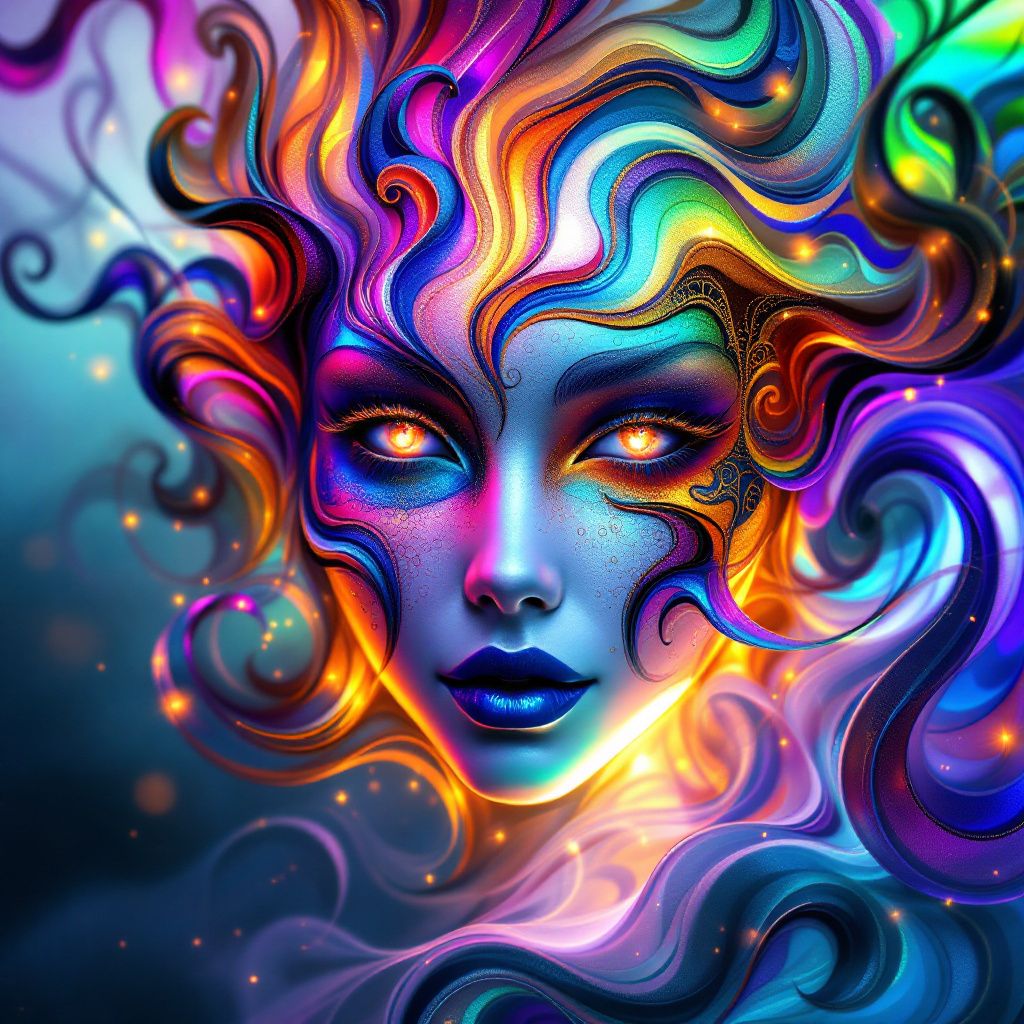 Latin AI Album Cover — A surreal carnival mask, abstract and dreamy design, vibrant rainbow hues, intricate patterns and textures, 8k, artistic and immersive