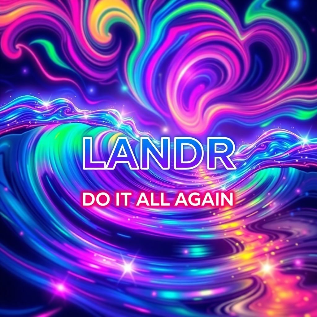 Dance AI Album Cover — A vibrant, psychedelic album cover for the song 'Do It All Again', featuring colorful abstract waves and swirling lights that symbolize the beat dancing in the head; the title is integrated into the design with bold typography, in neon colors; dreamy atmosphere, high contrast, 8k resolution, highly detailed
