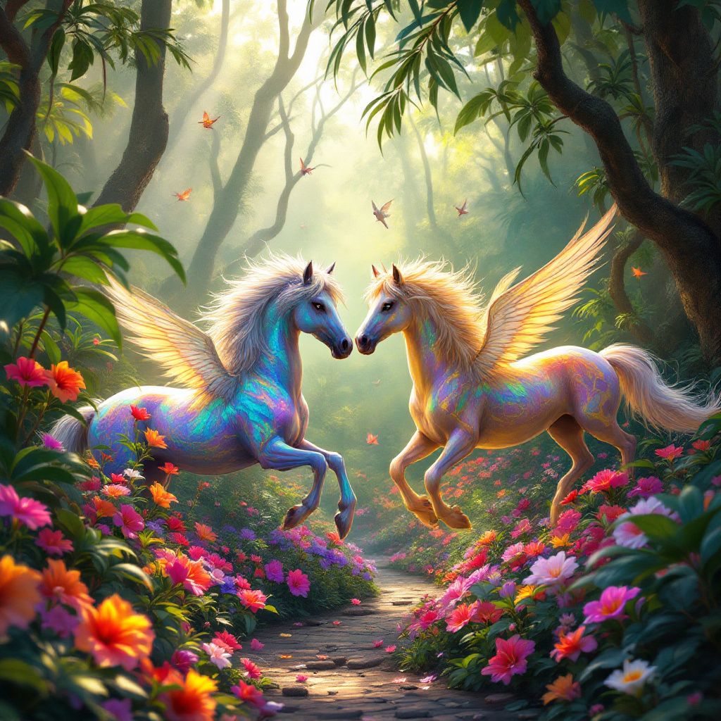 Latin AI Album Cover — Surreal dance in a tropical forest, ethereal lighting, vibrant greens and blues, dreamlike atmosphere with mythical creatures, detailed textures, professional quality