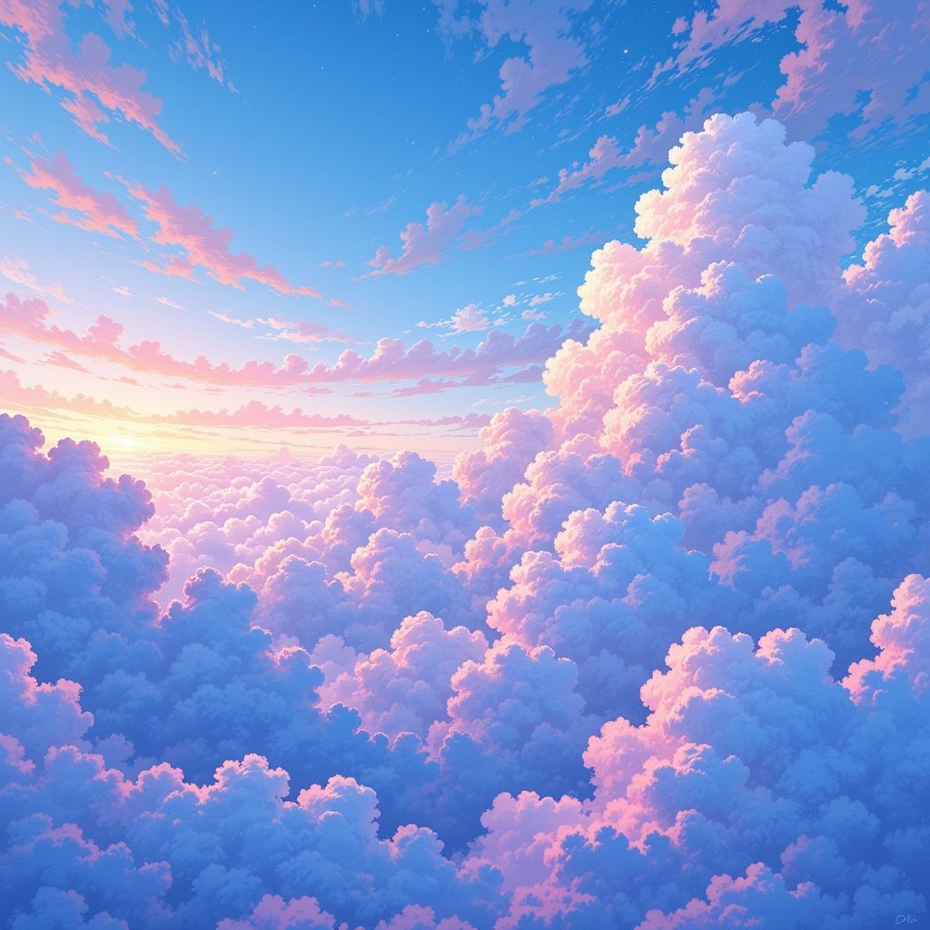 Alternative AI Album Cover — A photorealistic album cover featuring a vast, dreamy sky filled with soft, layered clouds and delicate blue-tinted smoke dissolving into the atmosphere; ethereal and surreal style, luminous diffused lighting illuminating edges, cool blue and muted violet tones, ultra-detailed volumetric lighting, smooth gradients and soft haze in 8k resolution, expansive and weightless feel