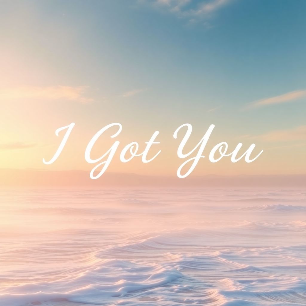 Alternative AI Album Cover — A dreamy, ethereal album cover for the song 'I Got You', featuring a serene landscape with soft waves and gentle light; the title is integrated into the sky with flowing, cursive typography, warm pastel color palette, capturing the intimate bond and emotional themes, highly detailed, 8k resolution, tranquil atmosphere