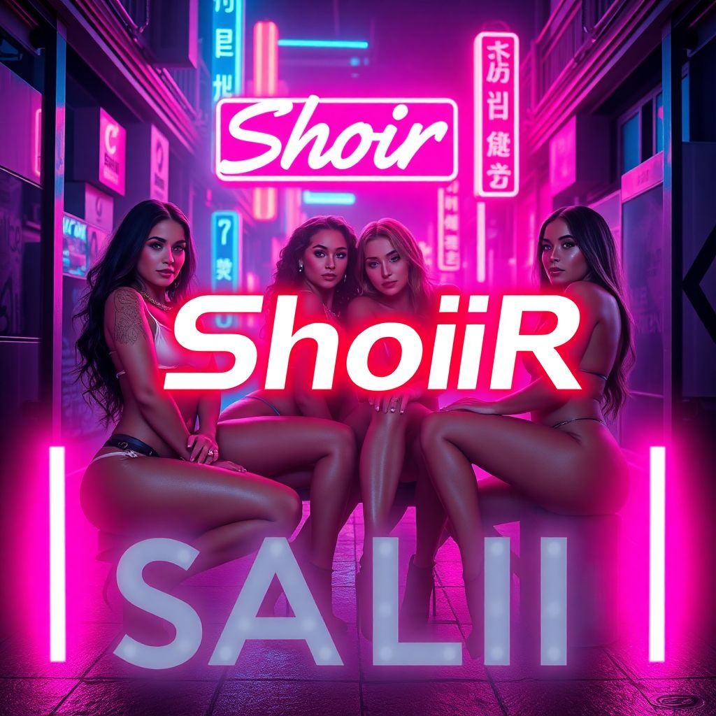 R&B AI Album Cover — A vibrant R&B album cover featuring sexy girls surrounded by neon lights in an urban setting, incorporating the title "ShoiR - залип" in bold, stylish typography; the atmosphere is moody and seductive, with a color palette of deep blues and bright pinks, photorealistic details, 8k resolution, cinematic lighting.