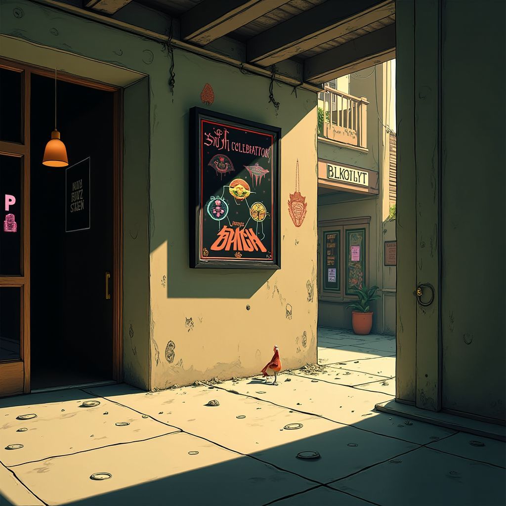 Rap AI Album Cover — A graphic novel style album cover featuring clean line art and smooth shading, soft moody lighting highlighting a neutral-toned wall with a bold '3PEAT' sign and 'Soul Collective' subtitle, urban alley visible through glass door, polished minimalist composition, color palette of muted beiges and blacks, highly detailed and cinematic feel