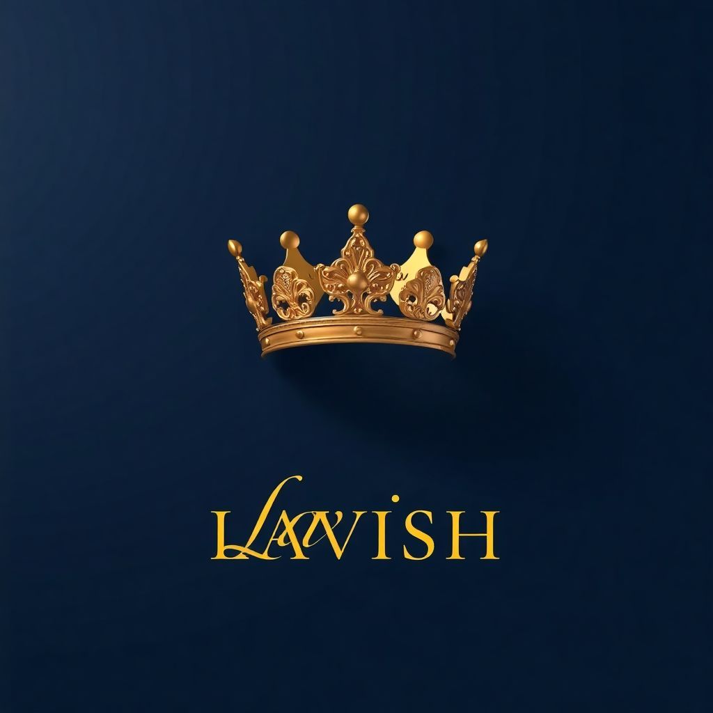 Hip-Hop AI Album Cover — A minimalist hip-hop album cover featuring a gold crown with intricate details resting on a navy blue background, the title "Lavish" elegantly integrated in a bold serif font at the bottom, ethereal lighting creating a luxurious atmosphere, high quality, 8k resolution, minimalist and modern aesthetic
