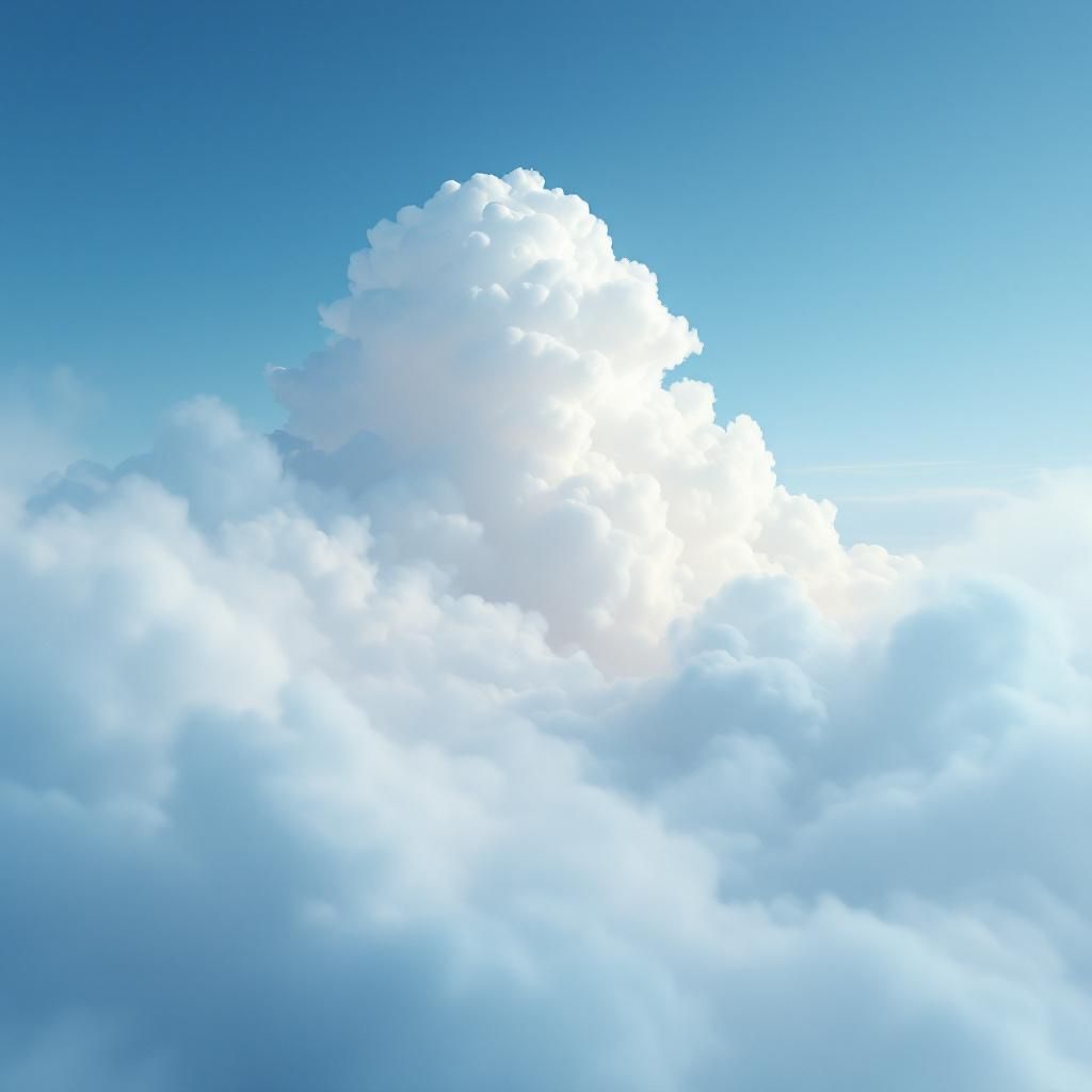 Alternative AI Album Cover — A minimalist photographic depiction of a tranquil sky adorned with soft, fluffy clouds and elevated blue smoke, inviting volumetric lighting and smooth gradients, rich muted tones for shadows, ethereal and calm composition, ultra-high definition for exquisite detail, atmospheric elegance