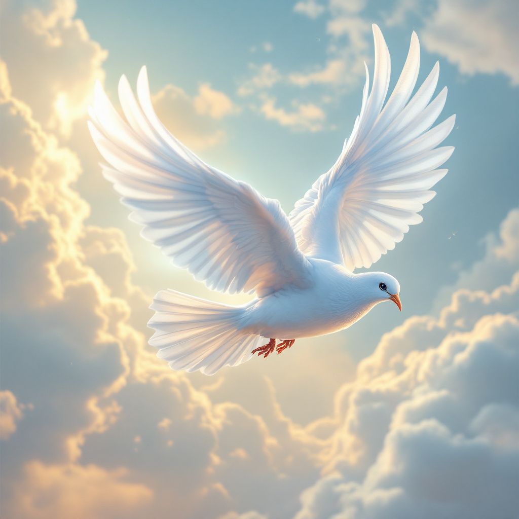 Gospel AI Album Cover — Open Bible under a radiant halo, mystical and inspiring, glowing golden aura, calm feel, soft white and beige palette, sharp focus, photorealistic