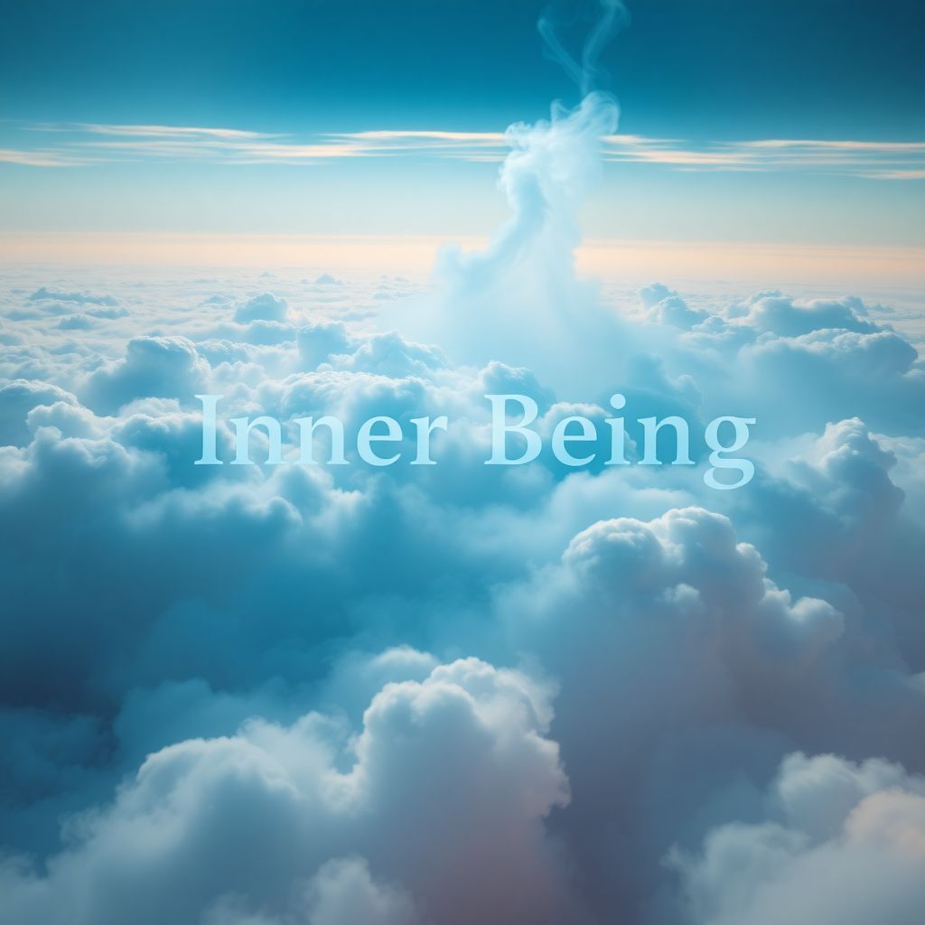 Alternative AI Album Cover — A photorealistic album cover featuring a vast, dreamy sky filled with soft clouds, delicate blue-tinted smoke rising, luminous and diffused lighting, cool blue and muted violet shadows, ethereal and surreal atmosphere, highly detailed, 8k resolution, title 'Inner Being' integrated gracefully into the clouds