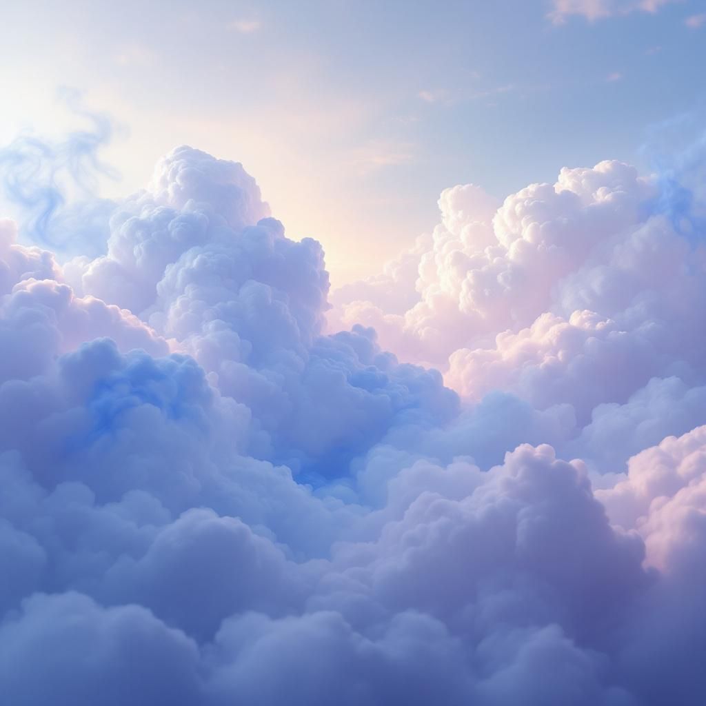 Alternative AI Album Cover — An ethereal surreal scene of a vast sky with beautifully detailed clouds and wispy blue smoke rising, soft illumination creating a calm atmosphere, gently blended cool colors with highlights, cinematic depth and compositional balance, 8k quality, dreamy ambience