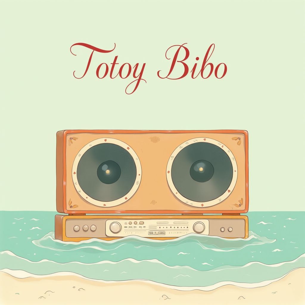 Soul AI Album Cover — A soothing soul album cover featuring vintage stereo speakers with gentle sound ripples, soft pastel tones of light blues and warm beige, minimalist typography for 'Totoy Bibo' in an elegant serif font; calming atmosphere, ethereal lighting, high quality, softly flowing design that evokes peace and warmth, 8k resolution