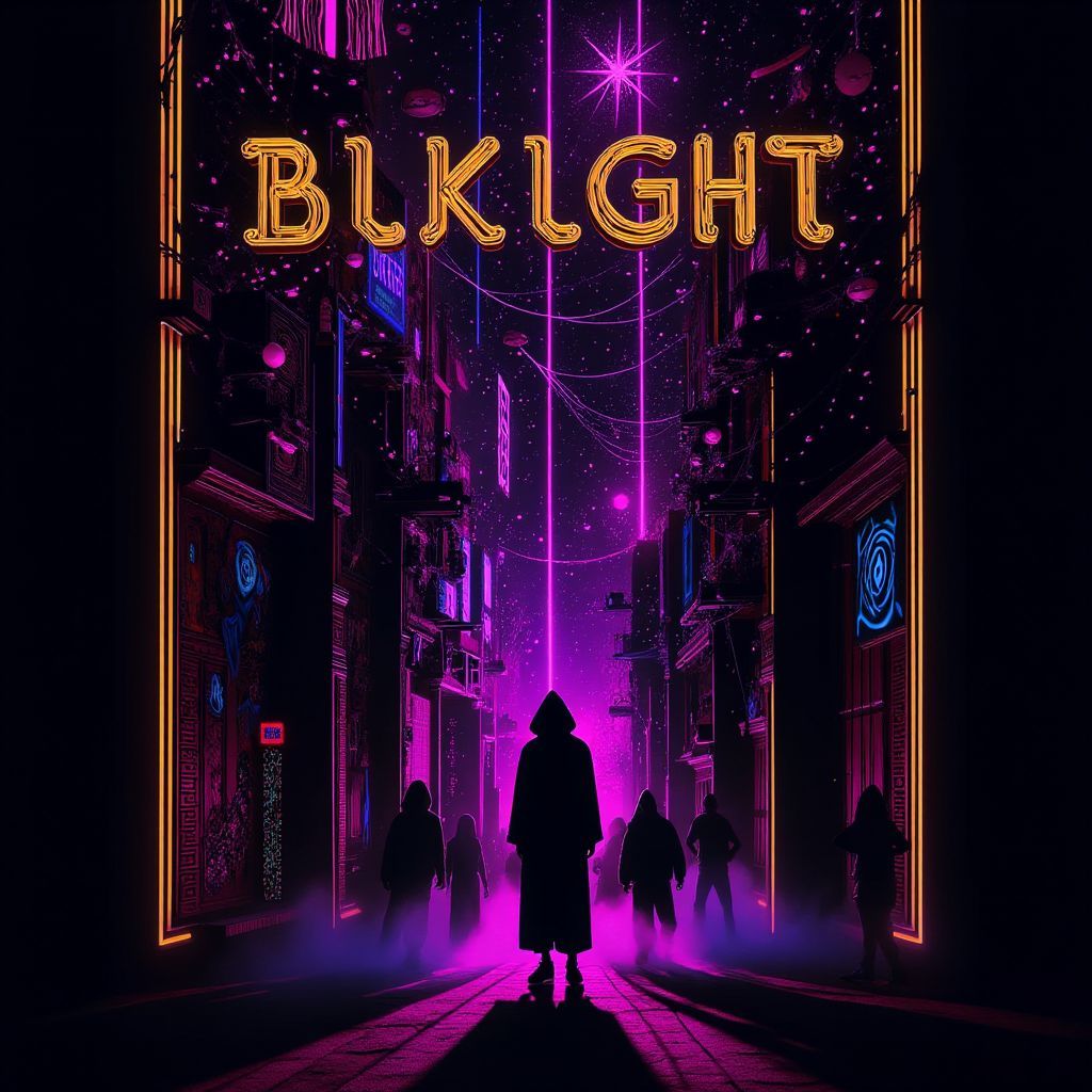 Rap AI Album Cover — A psychedelic rap album cover featuring a lone figure in a shadowy cityscape, surrounded by abstract gold and dark purple visuals; glowing lines embodying transformation and rhythm, moody lighting with luminescent accents, highly detailed, 8k resolution, evoking feelings of isolation and introspection.