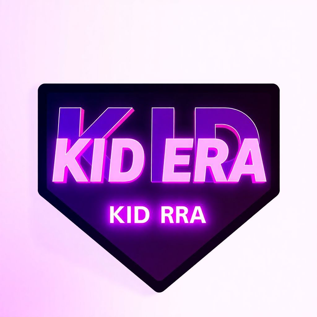 Trap AI Album Cover — A bold, minimalist album cover for 'KID ERA' with abstract shapes and neon accents in purple, pink, and blue; modern typography for the title integrated into the design; energetic and edgy urban vibe, high fashion feel, surreal lighting, sharp focus, 8k resolution