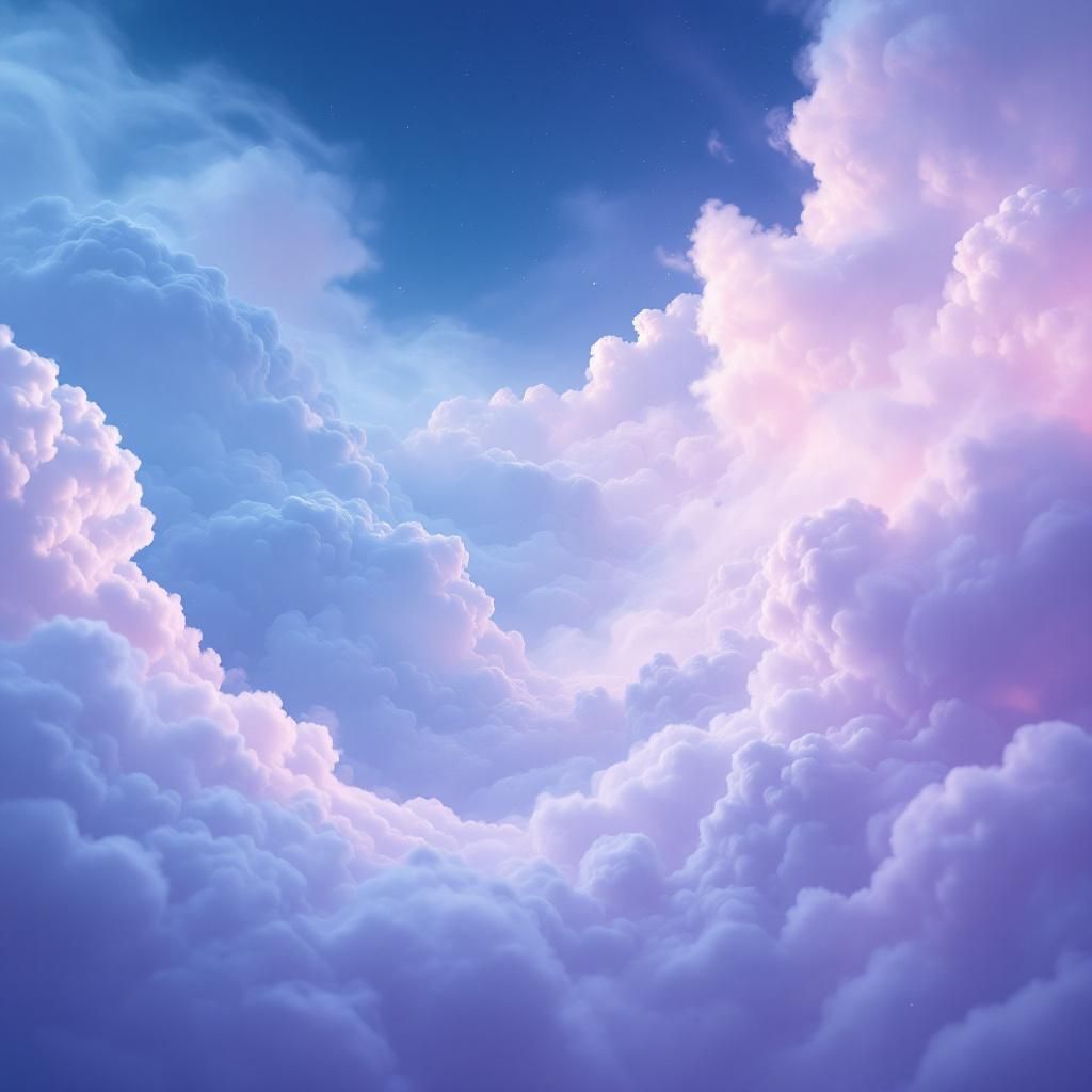 Alternative AI Album Cover — An abstract cover capturing a dreamy sky with swirling clouds and wisps of translucent smoke, using soft pastel hues of blue and violet; cinematic, ethereal lighting creates a sense of weightlessness and tranquility, 8k resolution, ultra-detailed finish.