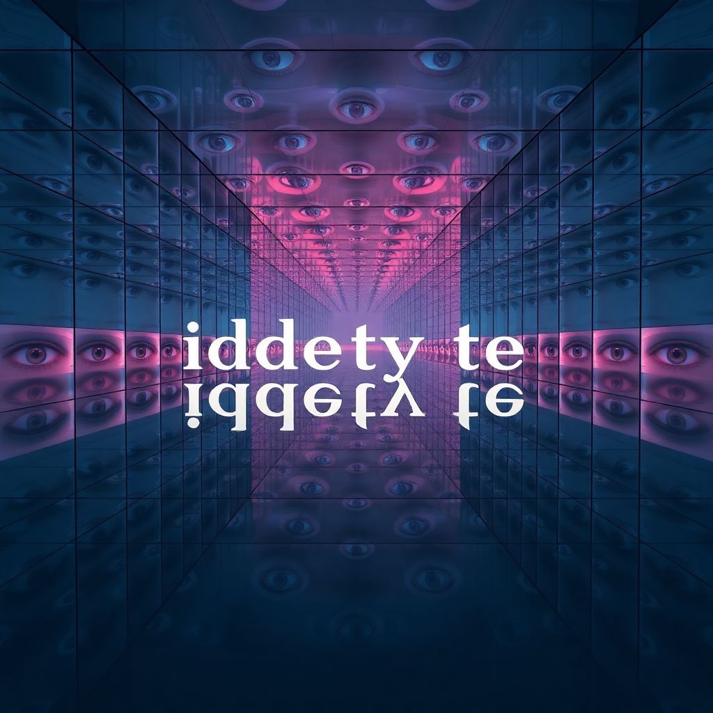 Chillout AI Album Cover — A surrealist chillout album cover titled 'Видеть тебя', featuring a large room filled with mirrors reflecting countless eyes, creating an infinite effect. Opt for a dreamy, ethereal atmosphere with soft, diffused lighting. Use a color palette of twilight blues and purples, highly detailed and photorealistic, 8k resolution. Ensure the title 'Видеть тебя' is integrated stylishly into the reflections.