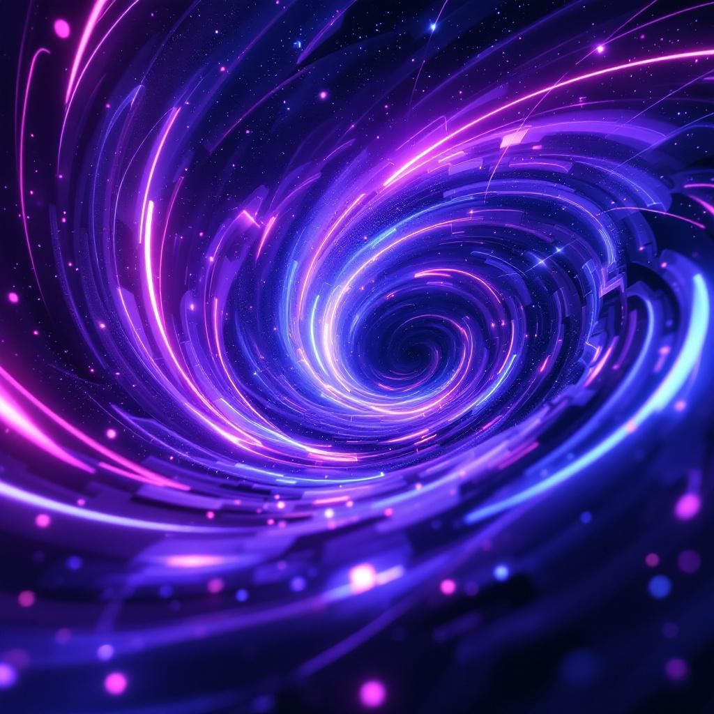 Techno AI Album Cover — A surreal techno album cover titled 'NARAYAN', featuring a glowing, abstract vortex spiraling into the night sky, vibrant purples and blues blending with dark shadows, dynamic light trails and pulsating shapes echoing dance rhythms; highly detailed, ethereal atmosphere, 8k resolution, conveying energy and a futuristic vibe.